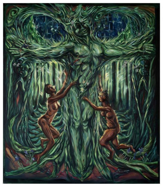 Dryad Christ, 2024. Acrylic on canvas. 56x48 inches. Courtesy the artist and Del Gallery New York